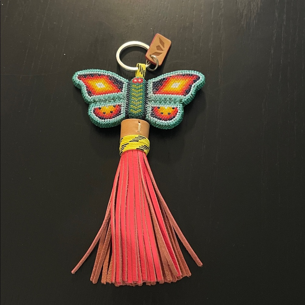 Beaded Butterfly Tassel Keychain with Pink Fringe by Consuela! - Picture 2 of 5